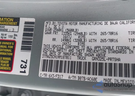 2022 Toyota Tacoma Trd Off Road from USA, damaged, VIN 3TMAZ5CN1NM187011